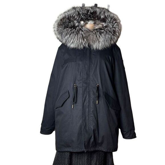 NWOT Ozlana Black+Classic Silver Fox Fur Parka - Picture 7 of 16